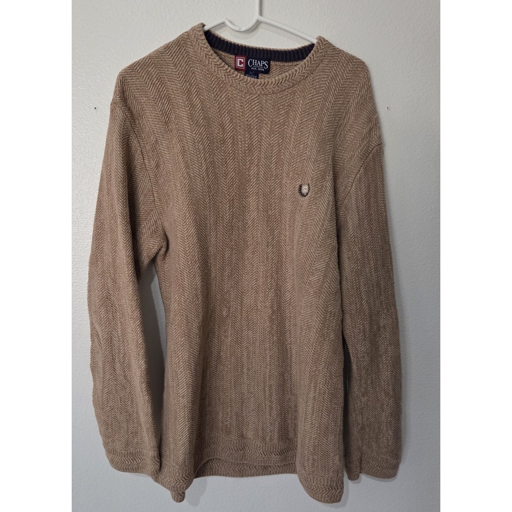 Chaps Ralph Lauren Mens Sweater‎ Large Brown Cable Knit Crown Logo Vintage